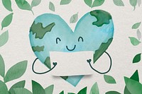 Environment conservation watercolor background psd with globe in heart-shape illustration