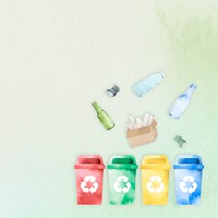 Recyclable waste bin background psd in watercolor illustration