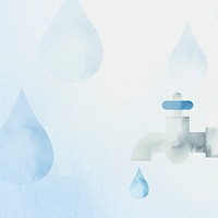 Water conservation environment background psd with faucet in watercolor illustration     