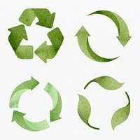 Green recycling symbol vector design element set