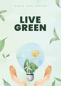 Editable environment poster template vector with live green text in watercolor