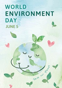 Editable environment poster template vector with world environment day text in watercolor