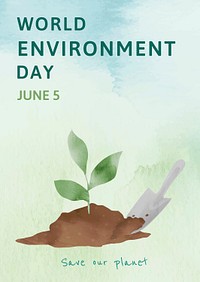 Editable environment poster template psd with world environment day text in watercolor