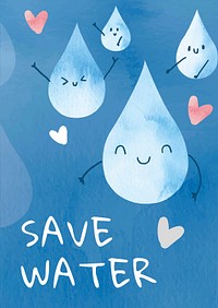 Editable environment poster template psd with save water text in watercolor