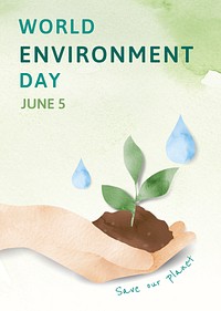 Editable environment poster template psd with world environment day text in watercolor