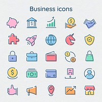 Business marketing icon vector colorful minimal line set