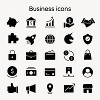 Business marketing icon psd black flat design set