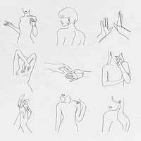 Aesthetic woman&rsquo;s body vector line art minimal grayscale drawings set