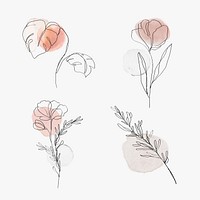Flowers line art vector botanical watercolor minimal illustration set