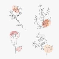 Flowers line art vector botanical watercolor minimal illustration set