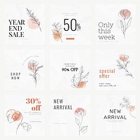 Sale templates vector for year end sale minimal style social media ad set