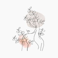 Woman&rsquo;s body line art vector floral orange pastel feminine illustration