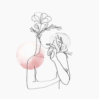 Woman&rsquo;s body line art vector floral pink pastel feminine illustration