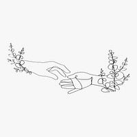 Minimal line art hands vector floral black aesthetic illustration