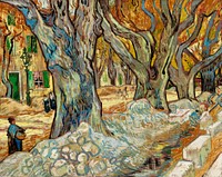 The Large Plane Trees (Road Menders at Saint-R&eacute;my) (1889) by Vincent Van Gogh. Original from The Cleveland Museum of Art. Digitally enhanced by rawpixel.
