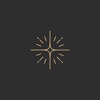 Sparkle star vector in golden linear style on black background