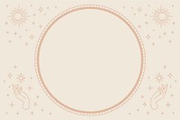 Two open hands vector round frame linear style on beige background