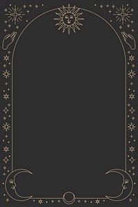 Monoline celestial icons frame vector on black background