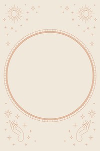 Two mystic hands psd round frame linear style on beige background