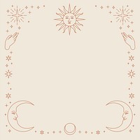 Gold celestial sun and moon monoline background on beige