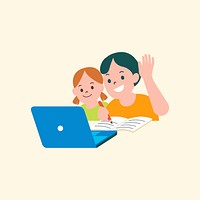 Children vector studying online class flat graphic