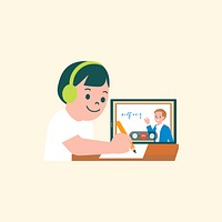 Online mathematics class vector with a child learning flat graphic