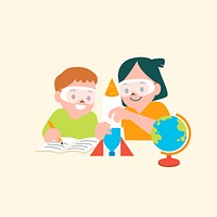 Children doing experiment psd educational flat graphic