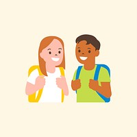 Students psd with backpacks character flat graphic