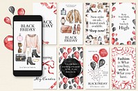 Black Friday sale template vector set for social media stories