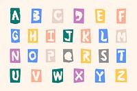 Paper cut alphabet typography psd set