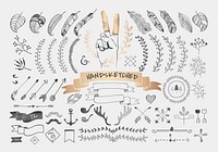 Gray hand sketched badges and banners ornaments vector set
