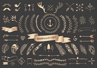 Rose gold hand sketched badges and banners ornaments vector set