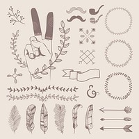 Brown hand sketched badges and banners ornaments vector set