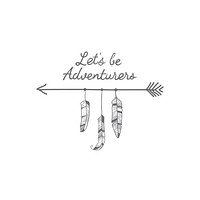 Let&#39;s be the adventurers decorated with a gray arrow and feathers travel badge vector
