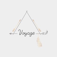 Voyage with gray arrows and feathers travel badge vector
