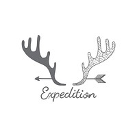 Expedition with a gray antler and arrow travel badge vector