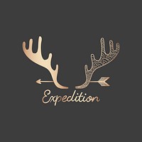 Expedition with a rose gold antler and arrow travel badge vector
