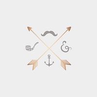 Crossing rose gold arrows with mustache and pipe badge vector