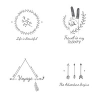 Travel quotes with gray hand sketched badges ornament vector set