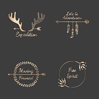 Travel quotes with rose gold hand sketched badges ornament vector set