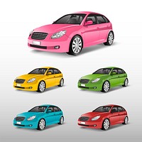 Set of colorful hatchback car vectors