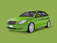 Green hatchback car in a green background vector