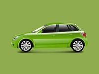 Green hatchback car in a green background vector