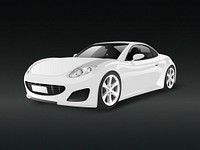 White sports car in a black background vector