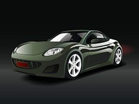Green sports car in a black background vector