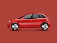 Red hatchback car in a red background vector
