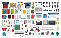 Illustration of stationery at workplace vector