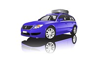 Purple SUV with a roof storage box vector
