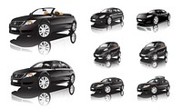 Three dimensional image of black car isolated on white background