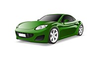 Three dimensional image of green car isolated on white background